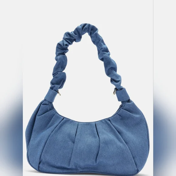 Fashion Nova Hard To Handle Handbag Crossbody Ruched Purse - Medium Wash Denim - Picture 3 of 12